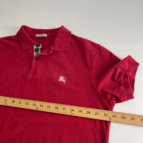 Burberry Brit Classic Red Embroidered Logo Plaid Trim Collared Polo Shirt Men XL - Picture 7 of 10